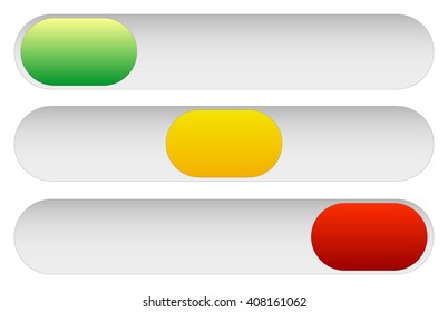 Horizontal power switches, power buttons. 3 state sliders. On, off, standby stages. UI elements.