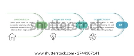 Horizontal process infographic template with three steps, icons and text blocks