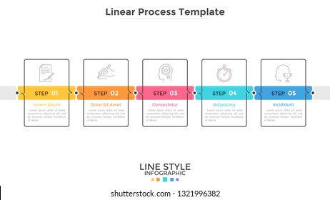 Horizontal Progress Bar With 5 Linear Rectangular Elements. Five Stages Of Business Development Process. Simple Infographic Design Template. Modern Vector Illustration For Presentation, Banner.