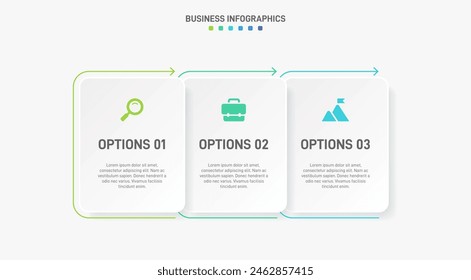 Barra de progreso Horizontal con 3 Elementos en forma de flecha que simbolizan tres y seis etapas de estrategia y progresión empresarial. Plantilla de diseño de infografía de línea de tiempo limpia. Vector de presentación