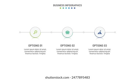 Horizontal progress bar featuring 3 arrow-shaped elements, symbolizing three six stages of business strategy and progression. Clean timeline infographic design template. Vector for presentation