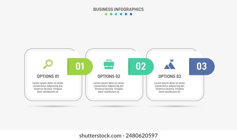 Horizontal progress bar featuring 3 arrow-shaped elements, symbolizing three six stages of business strategy and progression. Clean timeline infographic design template. Vector for presentation