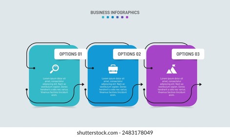 Horizontal progress bar featuring 3 arrow-shaped elements, symbolizing three six stages of business strategy and progression. Clean timeline infographic design template. Vector for presentation