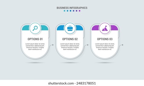 Horizontal progress bar featuring 3 arrow-shaped elements, symbolizing three six stages of business strategy and progression. Clean timeline infographic design template. Vector for presentation