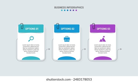 Barra de progreso Horizontal con 3 Elementos en forma de flecha que simbolizan tres y seis etapas de estrategia y progresión empresarial. Plantilla de diseño de infografía de línea de tiempo limpia. Vector de presentación