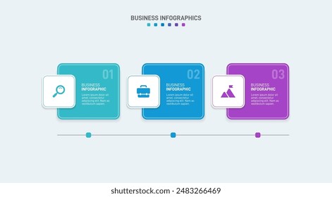 Horizontal progress bar featuring 3 arrow-shaped elements, symbolizing three six stages of business strategy and progression. Clean timeline infographic design template. Vector for presentation