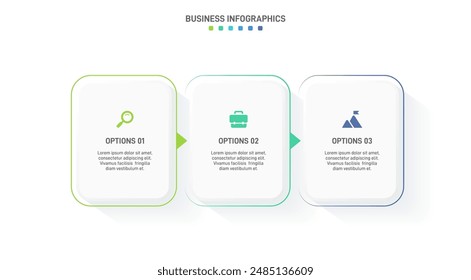 Horizontal progress bar featuring 3 arrow-shaped elements, symbolizing three six stages of business strategy and progression. Clean timeline infographic design template. Vector for presentation