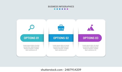 Horizontal progress bar featuring 3 arrow-shaped elements, symbolizing three six stages of business strategy and progression. Clean timeline infographic design template. Vector for presentation