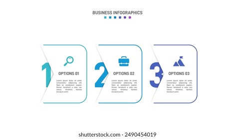 Horizontal progress bar featuring 3 arrow-shaped elements, symbolizing three six stages of business strategy and progression. Clean timeline infographic design template. Vector for presentation