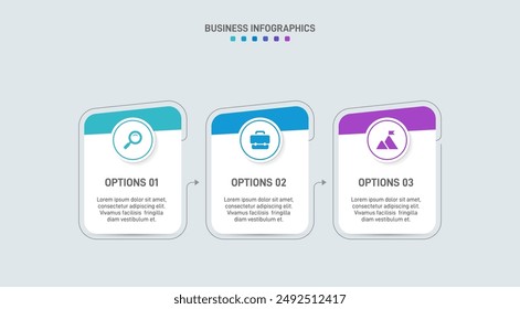 Horizontal progress bar featuring 3 arrow-shaped elements, symbolizing three six stages of business strategy and progression. Clean timeline infographic design template. Vector for presentation