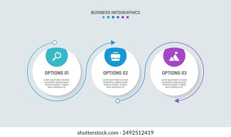Horizontal progress bar featuring 3 arrow-shaped elements, symbolizing three six stages of business strategy and progression. Clean timeline infographic design template. Vector for presentation