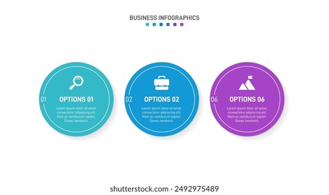 Barra de progreso Horizontal con 3 Elementos en forma de flecha que simbolizan tres y seis etapas de estrategia y progresión empresarial. Plantilla de diseño de infografía de línea de tiempo limpia. Vector de presentación