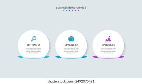 Horizontal progress bar featuring 3 arrow-shaped elements, symbolizing three six stages of business strategy and progression. Clean timeline infographic design template. Vector for presentation