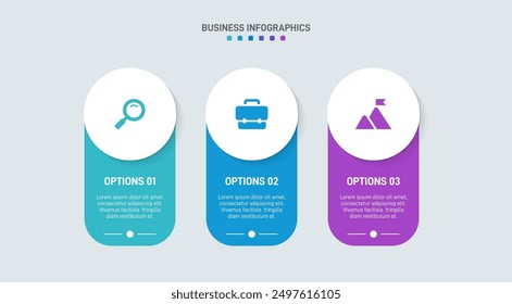 Horizontal progress bar featuring 3 arrow-shaped elements, symbolizing three six stages of business strategy and progression. Clean timeline infographic design template. Vector for presentation