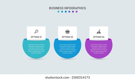 Horizontal progress bar featuring 3 arrow-shaped elements, symbolizing three six stages of business strategy and progression. Clean timeline infographic design template. Vector for presentation