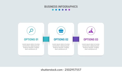 Horizontal progress bar featuring 3 arrow-shaped elements, symbolizing three six stages of business strategy and progression. Clean timeline infographic design template. Vector for presentation