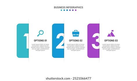 Barra de progreso Horizontal con 3 Elementos en forma de flecha, que simbolizan tres seis etapas de estrategia y progresión empresarial. Plantilla de diseño de infografía de línea de tiempo limpia. Vector de presentación