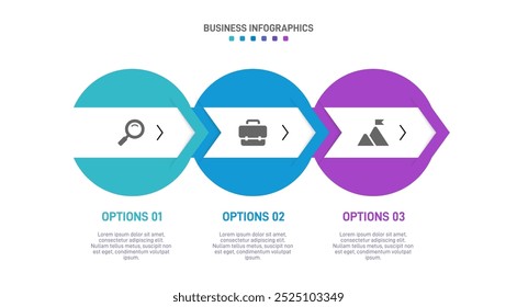 Horizontal progress bar featuring 3 arrow-shaped elements, symbolizing three six stages of business strategy and progression. Clean timeline infographic design template. Vector for presentation