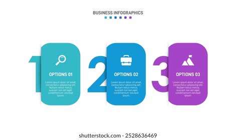 Barra de progreso Horizontal con 3 Elementos en forma de flecha, que simbolizan tres seis etapas de estrategia y progresión empresarial. Plantilla de diseño de infografía de línea de tiempo limpia. Vector de presentación