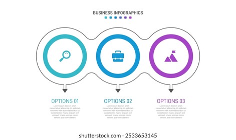 Horizontal progress bar featuring 3 arrow-shaped elements, symbolizing three six stages of business strategy and progression. Clean timeline infographic design template. Vector for presentation