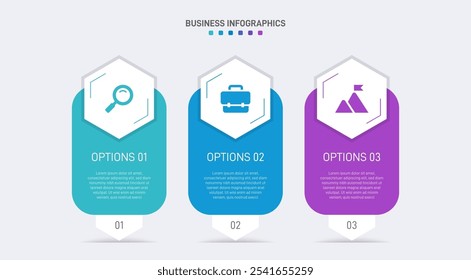 Horizontal progress bar featuring 3 arrow-shaped elements, symbolizing three six stages of business strategy and progression. Clean timeline infographic design template. Vector for presentation