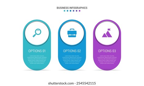 Horizontal progress bar featuring 3 arrow-shaped elements, symbolizing three six stages of business strategy and progression. Clean timeline infographic design template. Vector for presentation