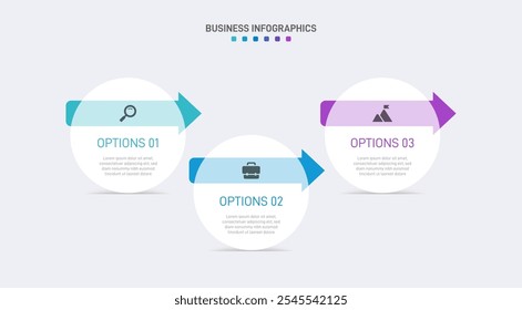 Horizontal progress bar featuring 3 arrow-shaped elements, symbolizing three six stages of business strategy and progression. Clean timeline infographic design template. Vector for presentation