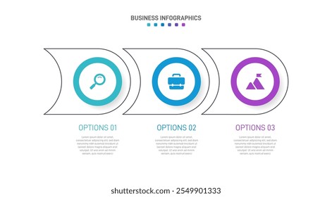 Horizontal progress bar featuring 3 arrow-shaped elements, symbolizing three six stages of business strategy and progression. Clean timeline infographic design template. Vector for presentation