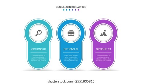 Horizontal progress bar featuring 3 arrow-shaped elements, symbolizing three six stages of business strategy and progression. Clean timeline infographic design template. Vector for presentation