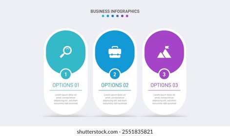 Horizontal progress bar featuring 3 arrow-shaped elements, symbolizing three six stages of business strategy and progression. Clean timeline infographic design template. Vector for presentation