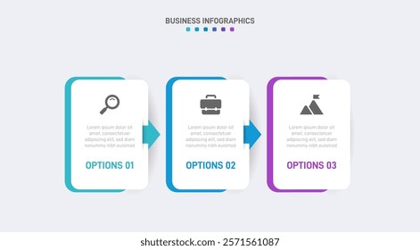 Horizontal progress bar featuring 3 arrow-shaped elements, symbolizing three six stages of business strategy and progression. Clean timeline infographic design template. Vector for presentation