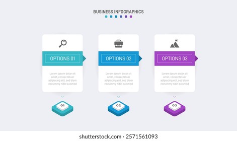 Horizontal progress bar featuring 3 arrow-shaped elements, symbolizing three six stages of business strategy and progression. Clean timeline infographic design template. Vector for presentation