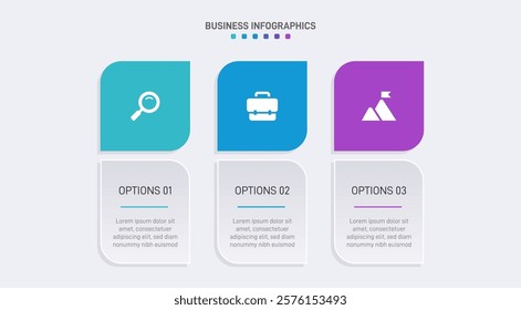 Horizontal progress bar featuring 3 arrow-shaped elements, symbolizing three six stages of business strategy and progression. Clean timeline infographic design template. Vector for presentation
