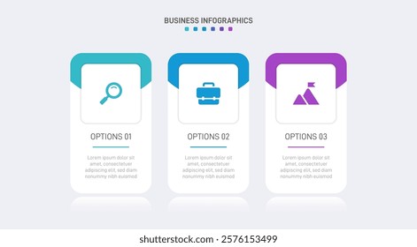 Horizontal progress bar featuring 3 arrow-shaped elements, symbolizing three six stages of business strategy and progression. Clean timeline infographic design template. Vector for presentation