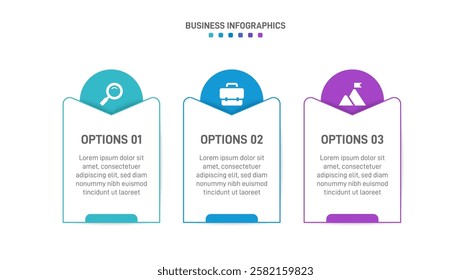 Horizontal progress bar featuring 3 arrow-shaped elements, symbolizing three six stages of business strategy and progression. Clean timeline infographic design template. Vector for presentation