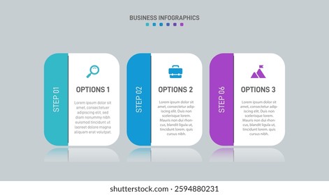 Horizontal progress bar featuring 3 arrow-shaped elements, symbolizing three six stages of business strategy and progression. Clean timeline infographic design template. Vector for presentation