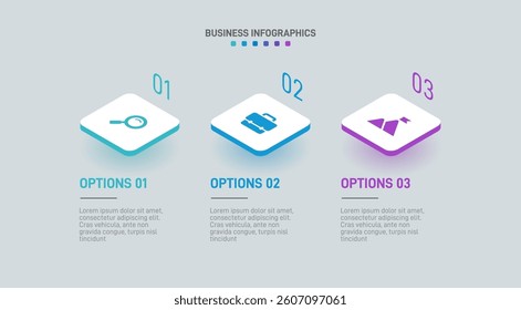 Horizontal progress bar featuring 3 arrow-shaped elements, symbolizing three six stages of business strategy and progression. Clean timeline infographic design template. Vector for presentation