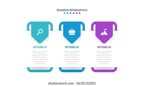 Horizontal progress bar featuring 3 arrow-shaped elements, symbolizing three six stages of business strategy and progression. Clean timeline infographic design template. Vector for presentation