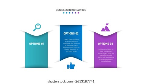 Horizontal progress bar featuring 3 arrow-shaped elements, symbolizing three six stages of business strategy and progression. Clean timeline infographic design template. Vector for presentation