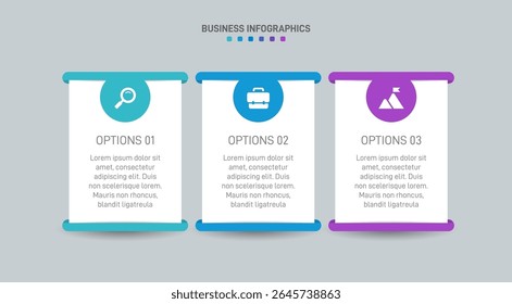 Horizontal progress bar featuring 3 arrow-shaped elements, symbolizing three six stages of business strategy and progression. Clean timeline infographic design template. Vector for presentation
