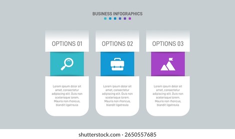 Horizontal progress bar featuring 3 arrow-shaped elements, symbolizing three six stages of business strategy and progression. Clean timeline infographic design template. Vector for presentation