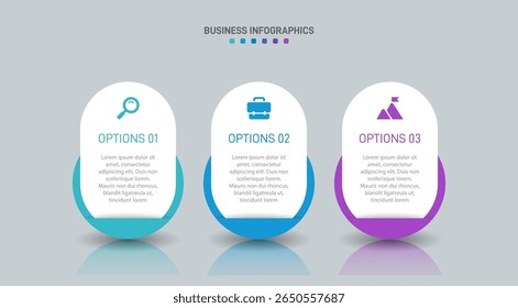 Horizontal progress bar featuring 3 arrow-shaped elements, symbolizing three six stages of business strategy and progression. Clean timeline infographic design template. Vector for presentation