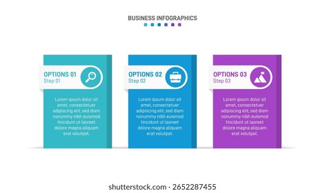 Horizontal progress bar featuring 3 arrow-shaped elements, symbolizing three six stages of business strategy and progression. Clean timeline infographic design template. Vector for presentation