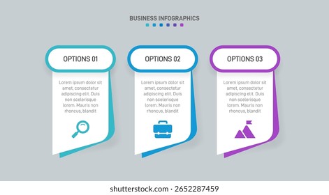 Horizontal progress bar featuring 3 arrow-shaped elements, symbolizing three six stages of business strategy and progression. Clean timeline infographic design template. Vector for presentation