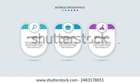 Horizontal progress bar featuring 3 arrow-shaped elements, symbolizing three six stages of business strategy and progression. Clean timeline infographic design template. Vector for presentation