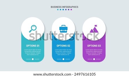 Horizontal progress bar featuring 3 arrow-shaped elements, symbolizing three six stages of business strategy and progression. Clean timeline infographic design template. Vector for presentation