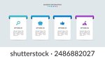 Horizontal progress bar featuring 4 arrow-shaped elements, symbolizing the four stages of business strategy and progression. Clean timeline infographic design template. Vector for presentation