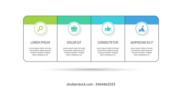 Horizontal progress bar featuring 4 arrow-shaped elements, symbolizing the four stages of business strategy and progression. Clean timeline infographic design template. Vector for presentation