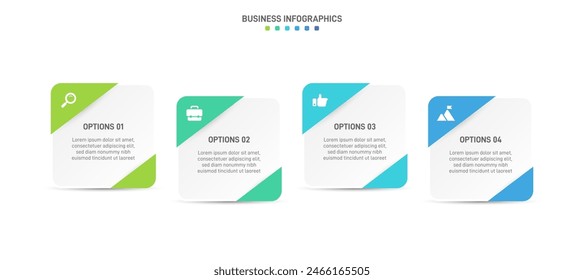 Horizontal progress bar featuring 4 arrow-shaped elements, symbolizing the four stages of business strategy and progression. Clean timeline infographic design template. Vector for presentation