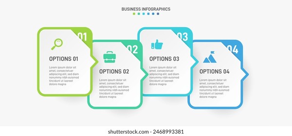 Horizontal progress bar featuring 4 arrow-shaped elements, symbolizing the four stages of business strategy and progression. Clean timeline infographic design template. Vector for presentation